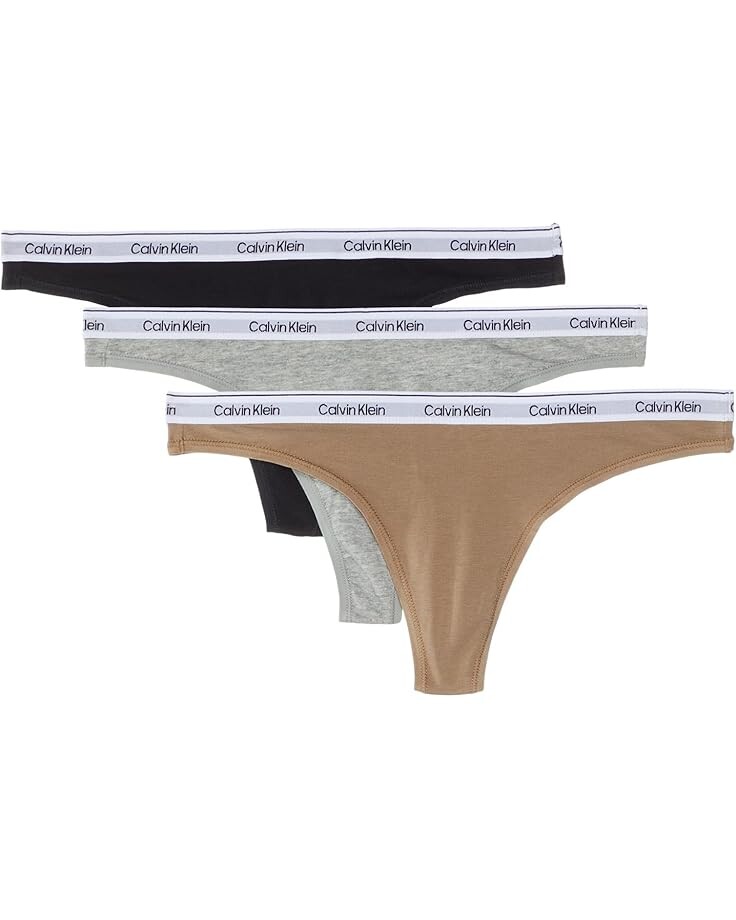 

Стринги Calvin Klein Modern Logo Thong 3-Pack, цвет Black/Grey Heather/Cafe Fun