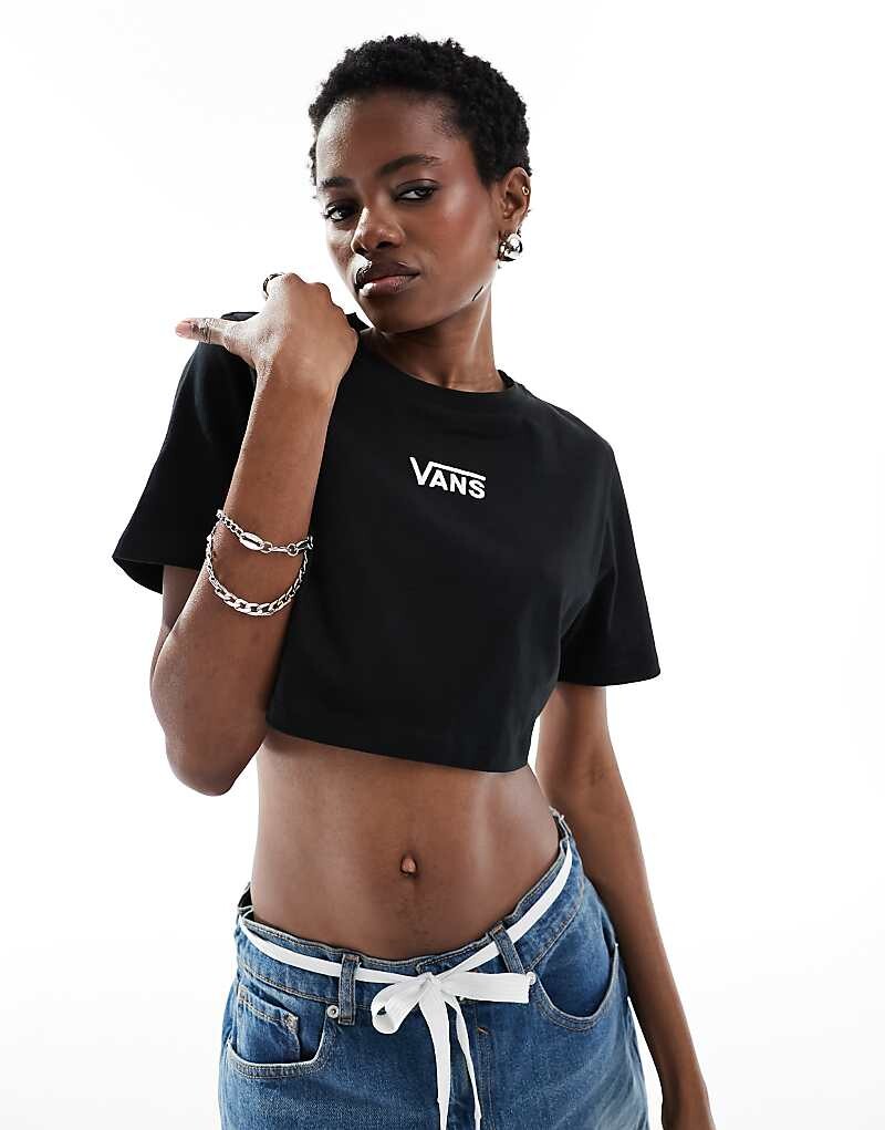 

Черная короткая футболка с круглым вырезом и логотипом Vans – Flying V