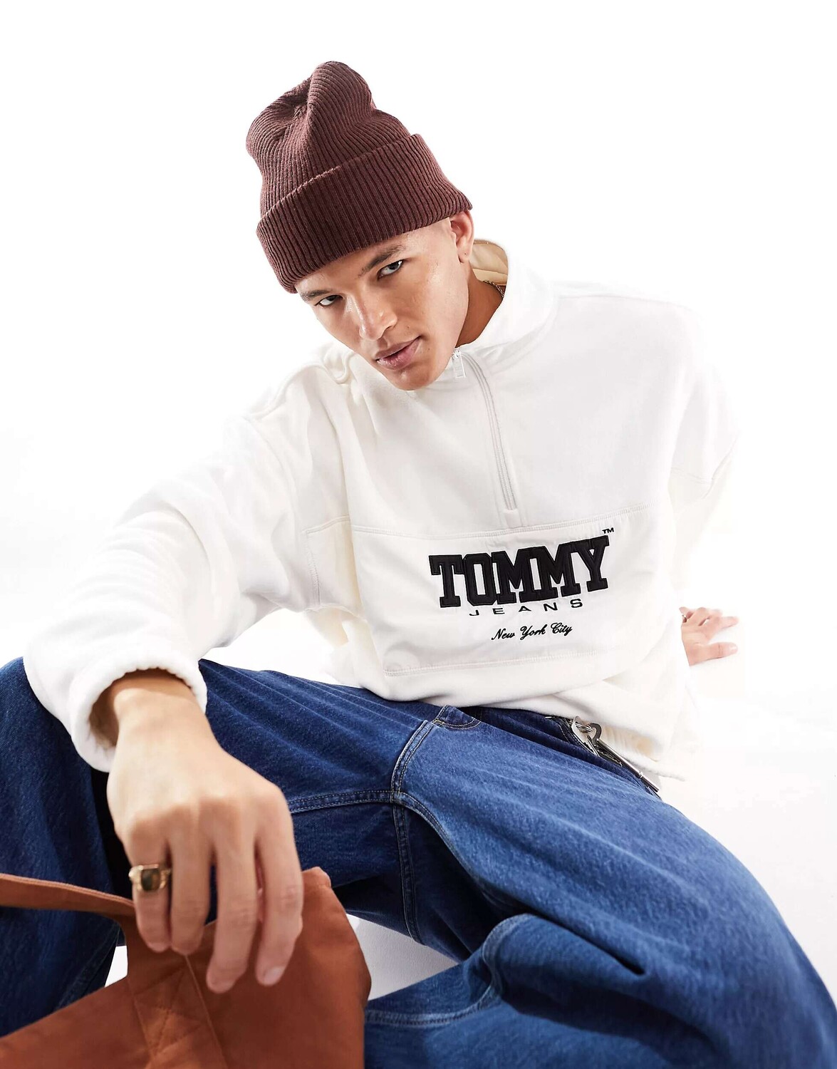 

Белые флисовые оверсайз-джинсы из смешанной ткани с молнией 1/2 Tommy Jeans, Белый