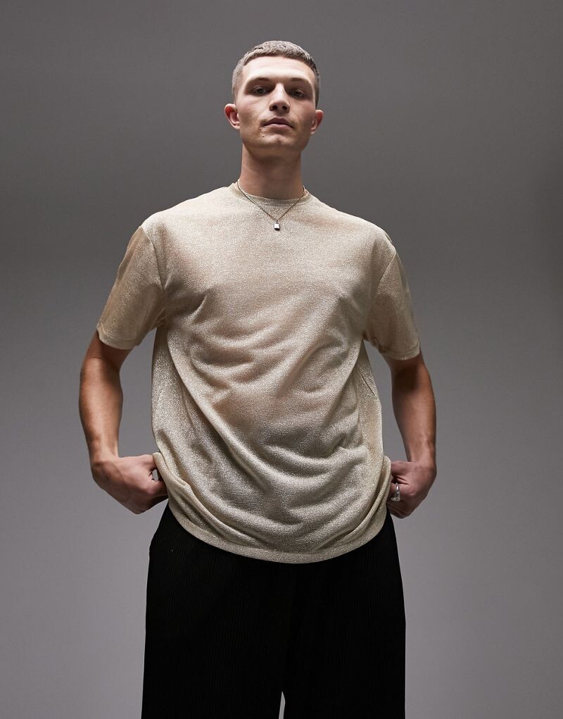 

Футболка оверсайз с золотым металликом Topman