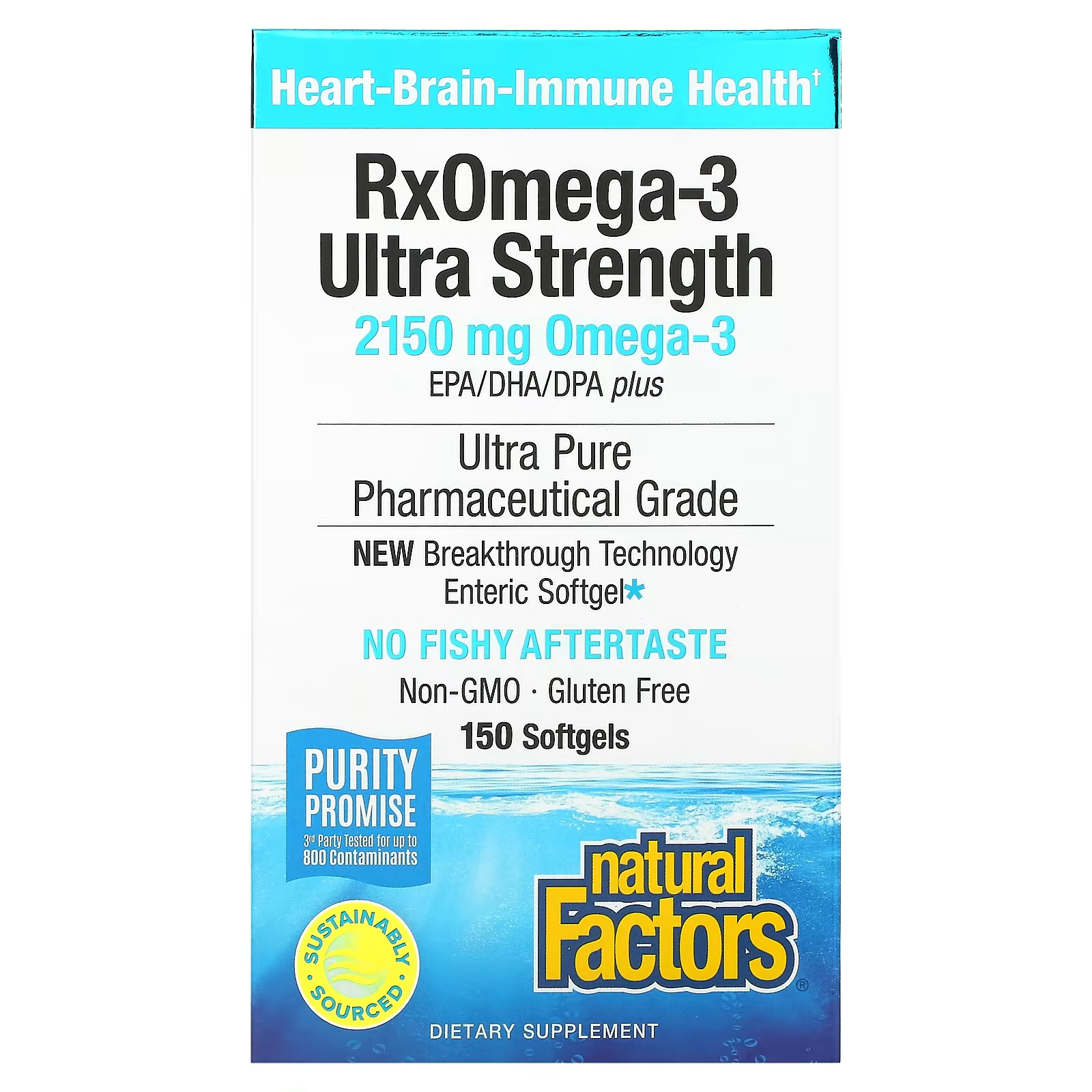 RxOmega-3 Ultra Strength 2150 мг 150 мягких таблеток (1075 мг на мягкую таблетку) Natural Factors рыбий жир очищенный масло для приема внутрь 50мл
