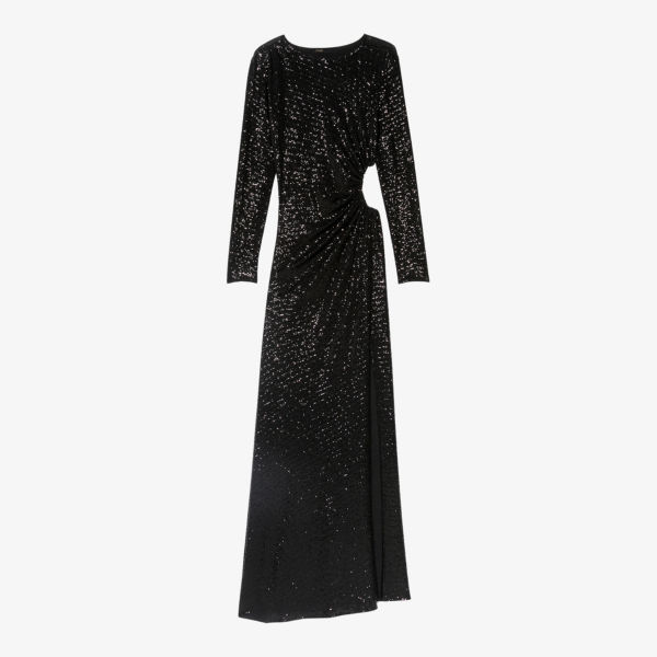 цена Платье макси Rilexisa из эластичной ткани, украшенное пайетками Maje, цвет noir / gris