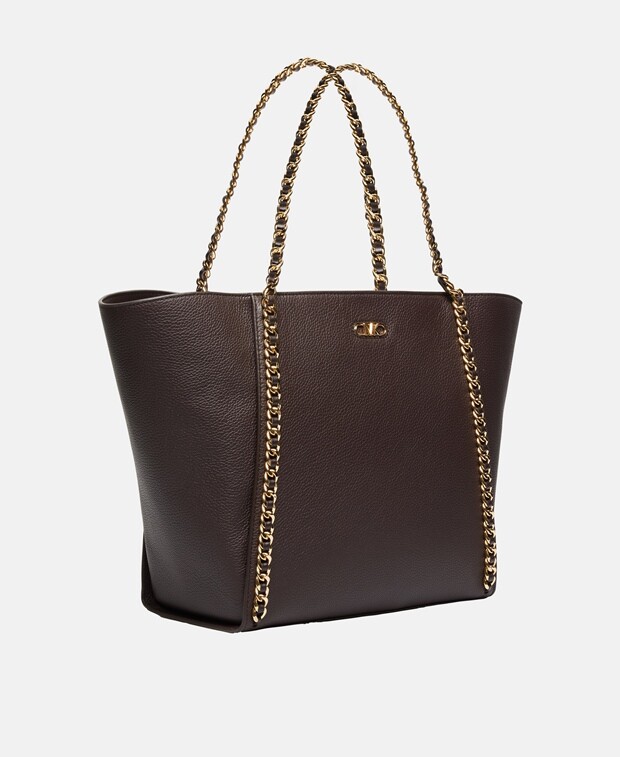 

Кожаная сумка шоппер Michael Michael Kors, темно коричневый