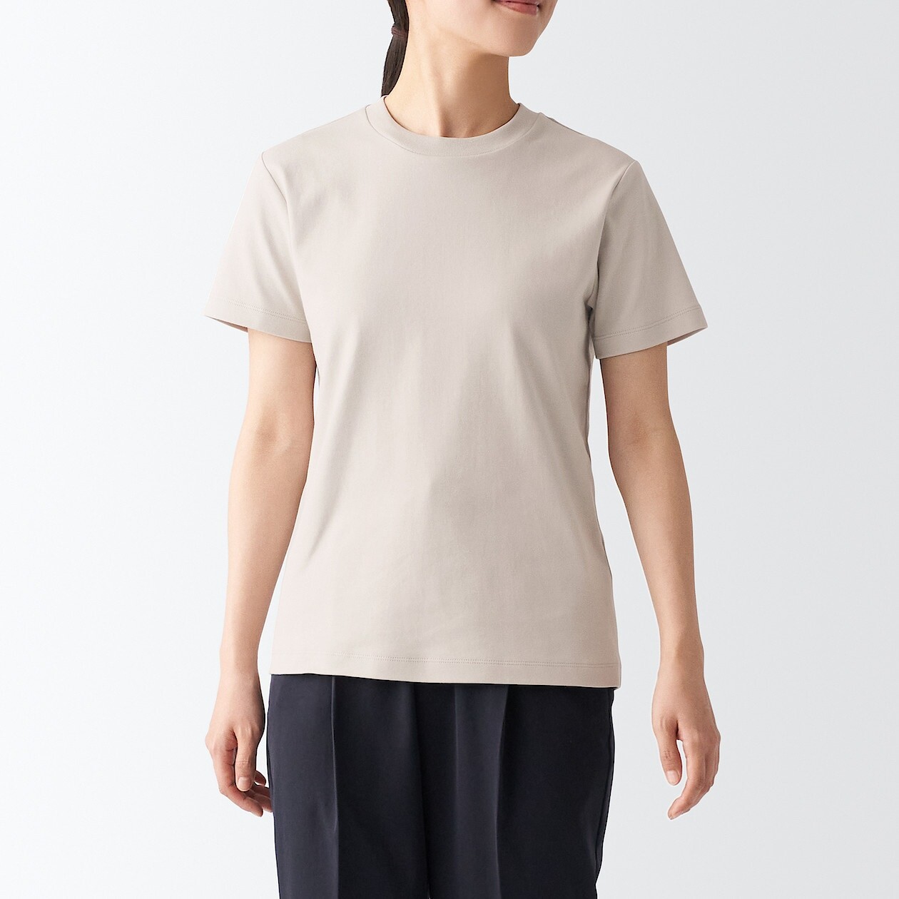 

Футболка гладкой вязки с круглым вырезом и короткими рукавами MUJI, светло-серый
