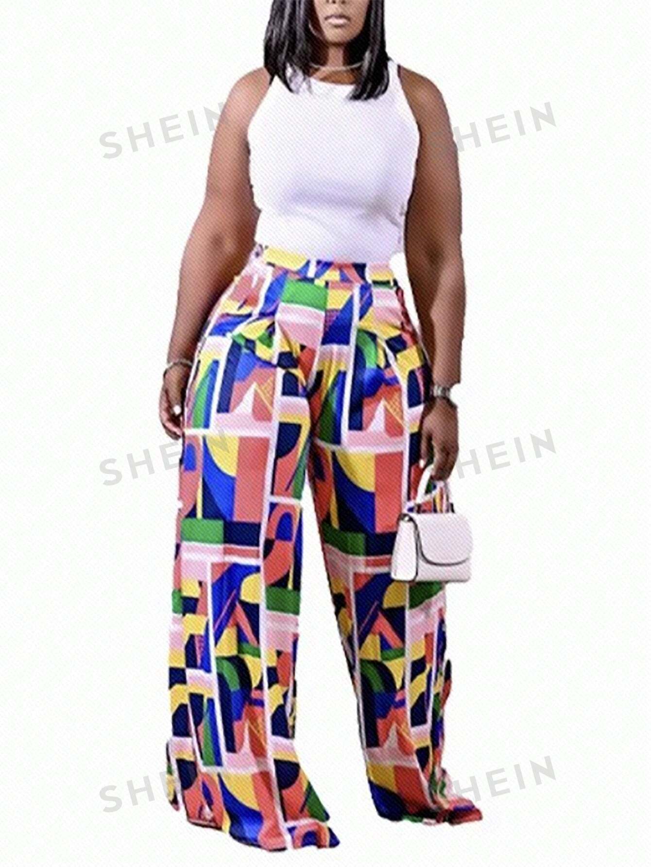 SHEIN Slayr повседневные женские широкие длинные брюки с ярким цветочным принтом для отпуска, многоцветный