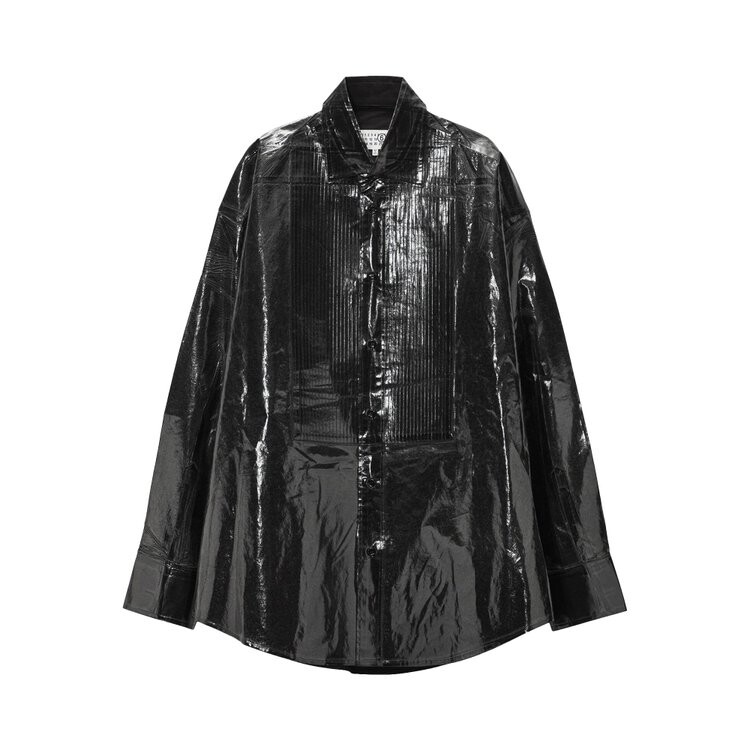 

Рубашка MM6 Maison Margiela Patent Effect Panelled Long-Sleeved 'Black', черный