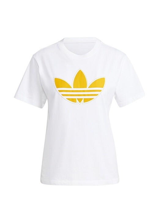 

Белая женская футболка с круглым вырезом и принтом Adidas