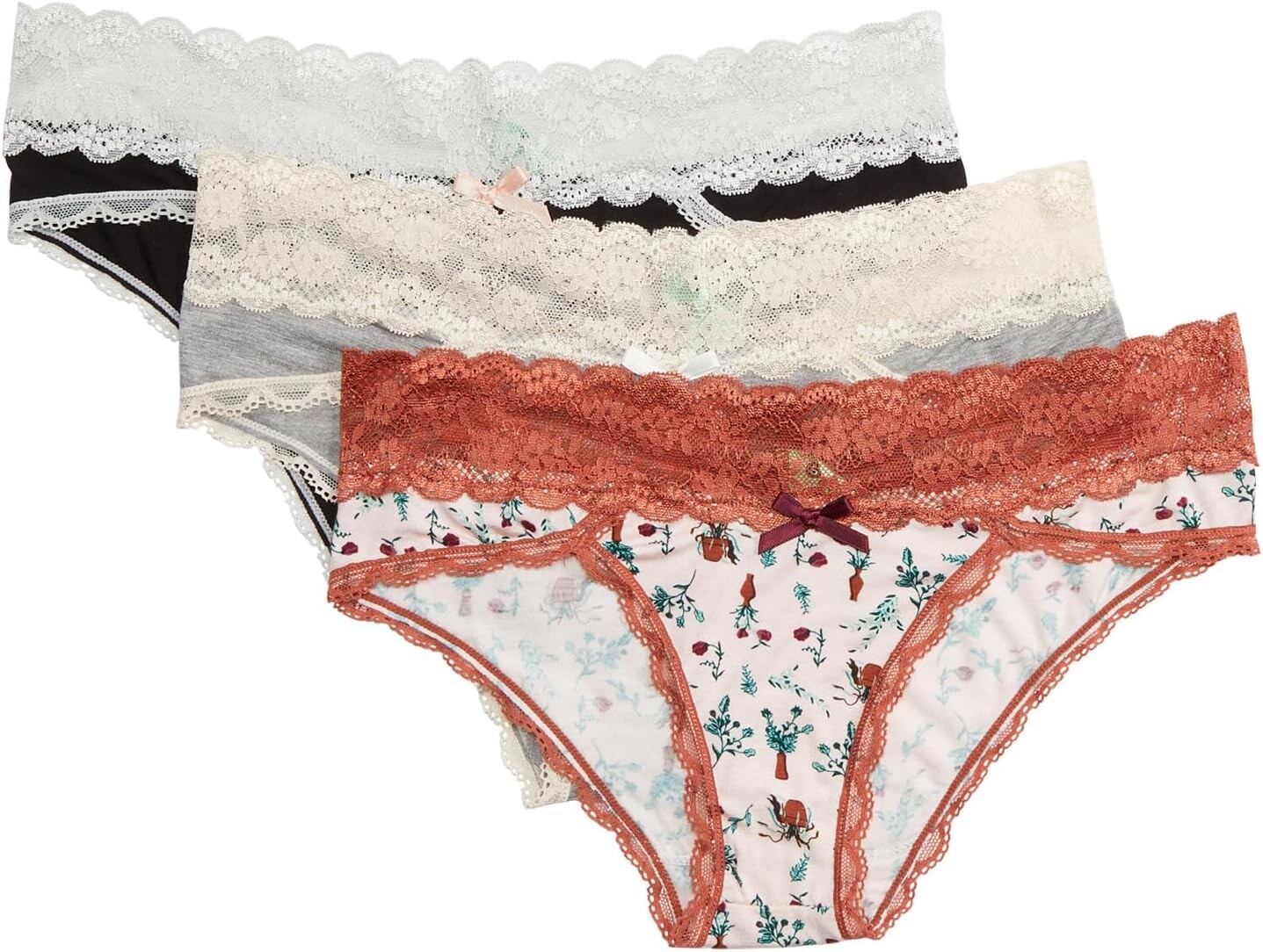 

Набор из трех хипстерских вещей Ahna Honeydew Intimates, цвет Black/Heather Grey/Crystal Plants