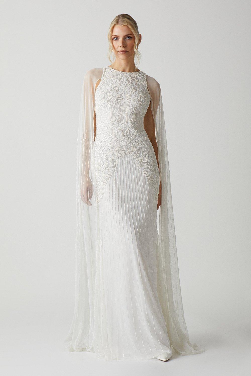 Украшенное свадебное платье премиум-класса с рукавами-накидкой Coast, белый