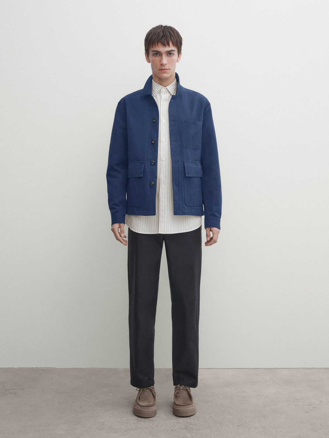 

Верхняя рубашка из смеси хлопка и льна Massimo Dutti, синий
