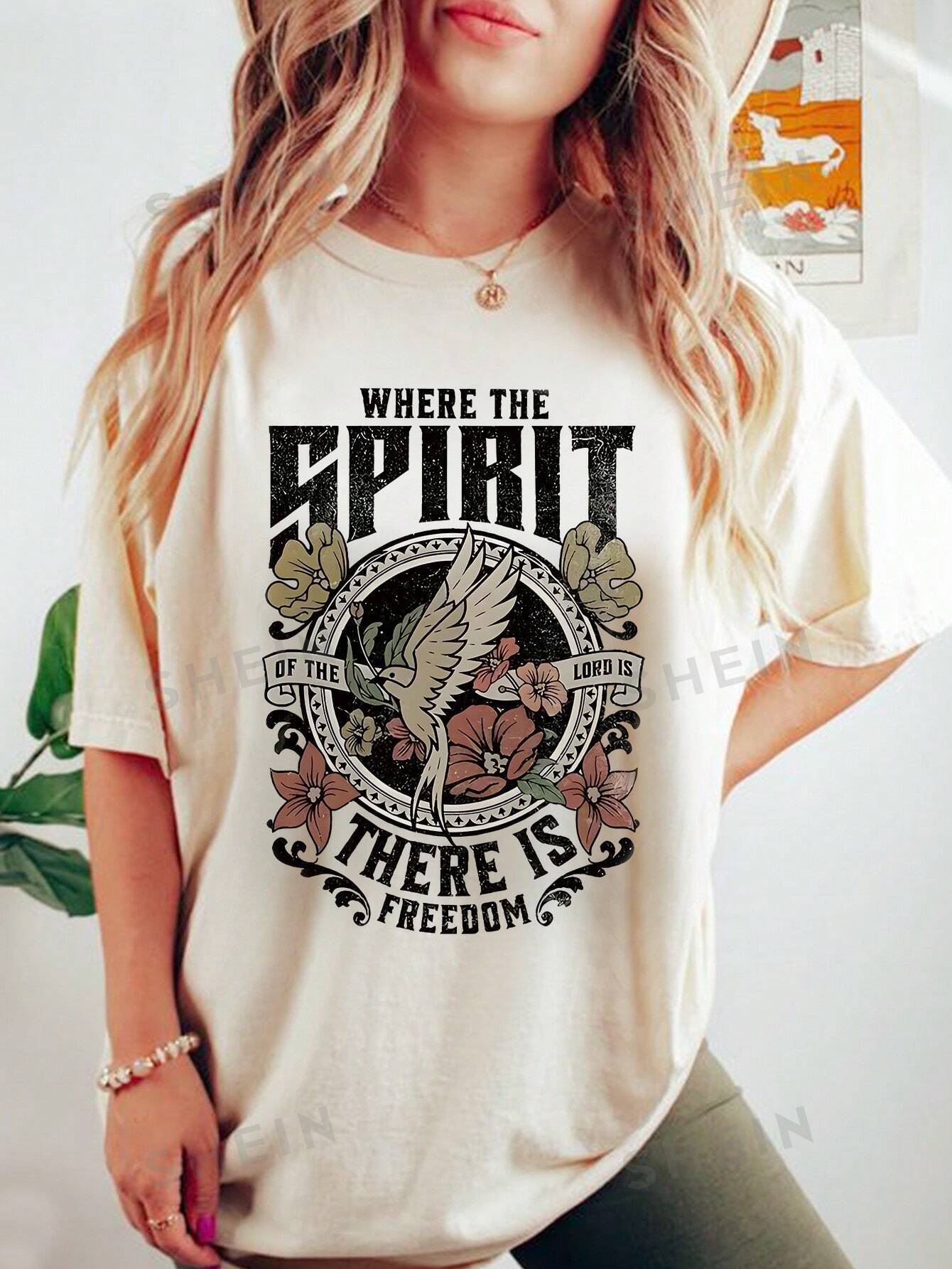 SHEIN LUNE Женская футболка с круглым вырезом и леопардовым принтом, абрикос