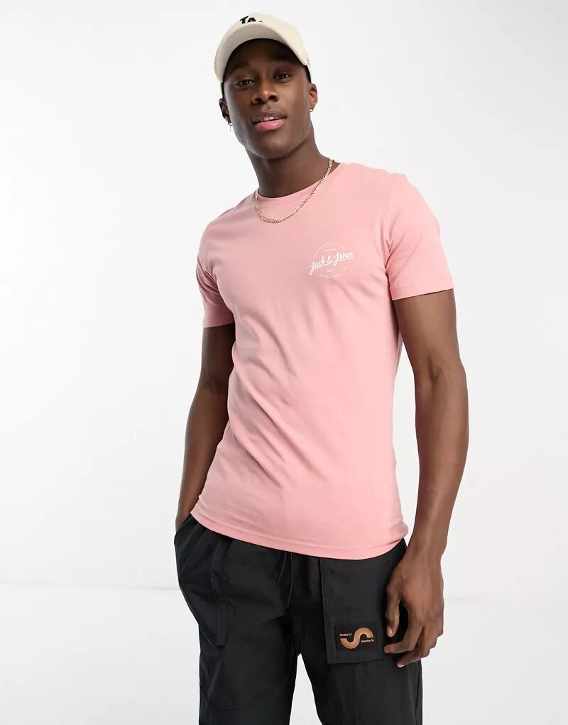 цена Розовая футболка с логотипом Jack & Jones