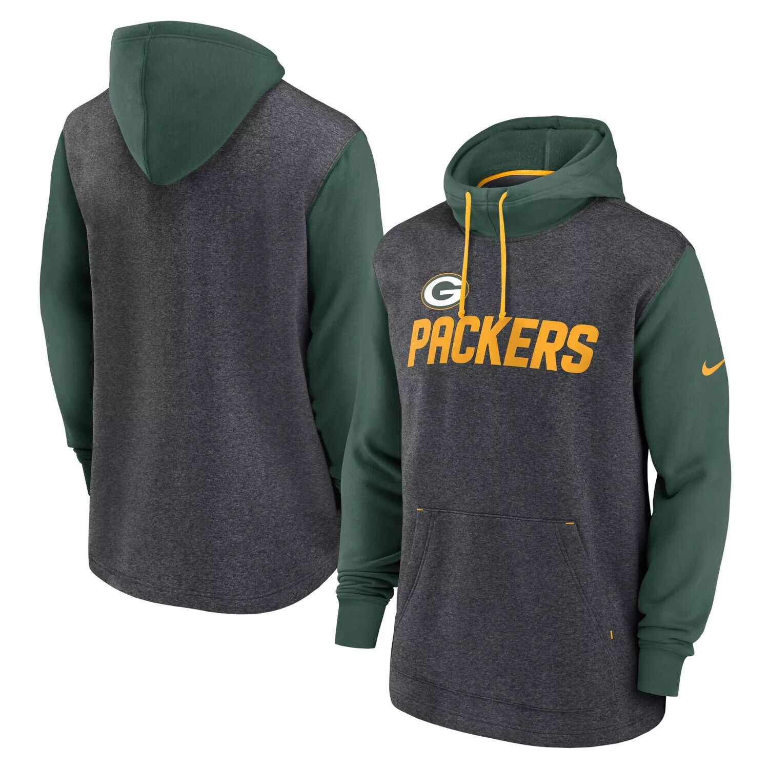 

Мужской пуловер с капюшоном Nike Heathered Charcoal/Green Green Bay Packers Surrey Legacy