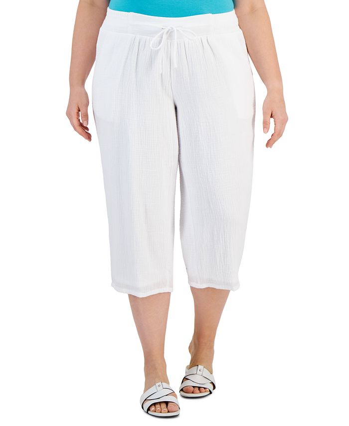 Укороченные брюки больших размеров из марли JM Collection, белый