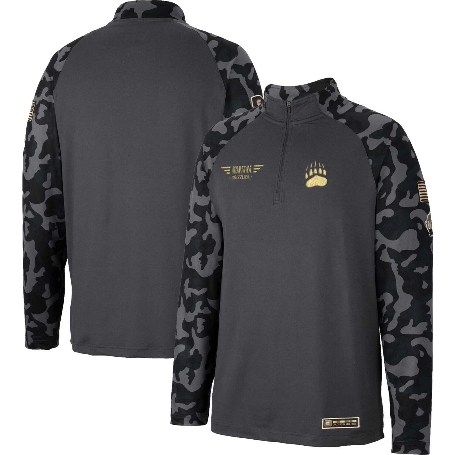 

Мужская темно-серая куртка Montana Grizzlies OHT Military Appreciation Long Range с молнией на четверть длины реглан Colosseum, Серый