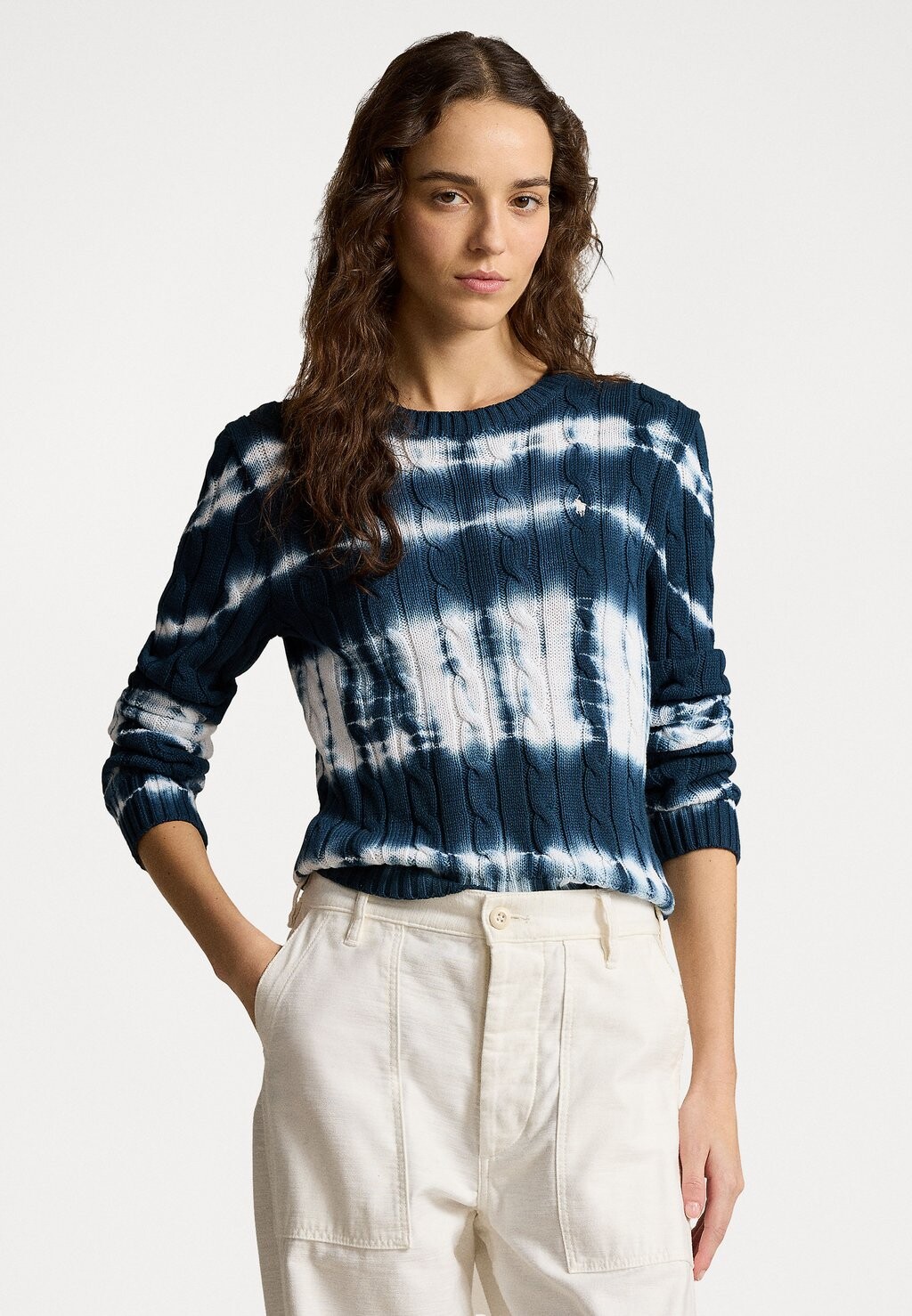 

Вязаный свитер TIE DYE CABLE KNIT COTTON SWEATER Ralph Lauren, синий