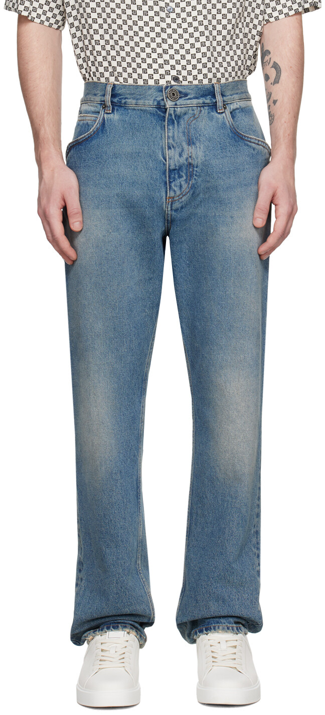 

Синие винтажные джинсы Balmain, цвет Blue