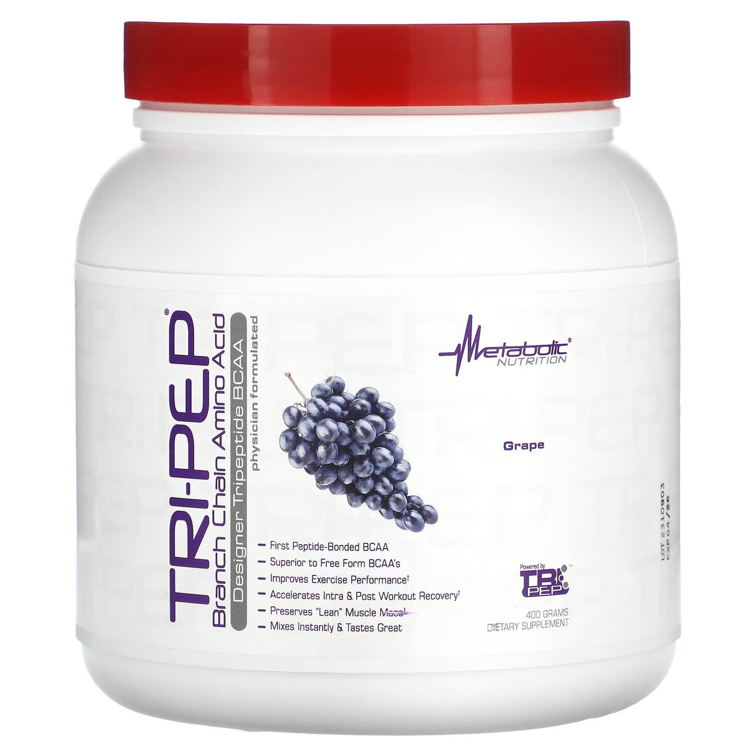 

Tri-Pep, аминокислота с разветвленной цепью, виноград, 400 г (14,1 унции), Metabolic Nutrition