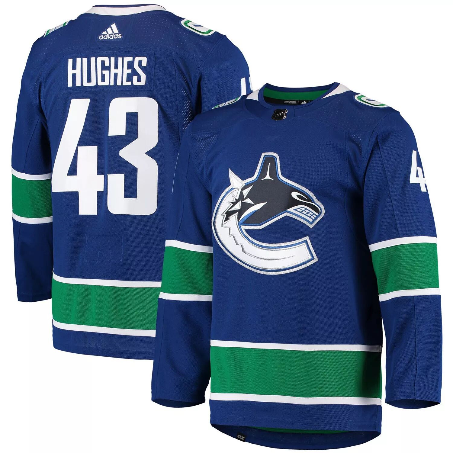 

Мужская футболка Quinn Hughes Blue Vancouver Canucks Home Authentic Pro Player adidas