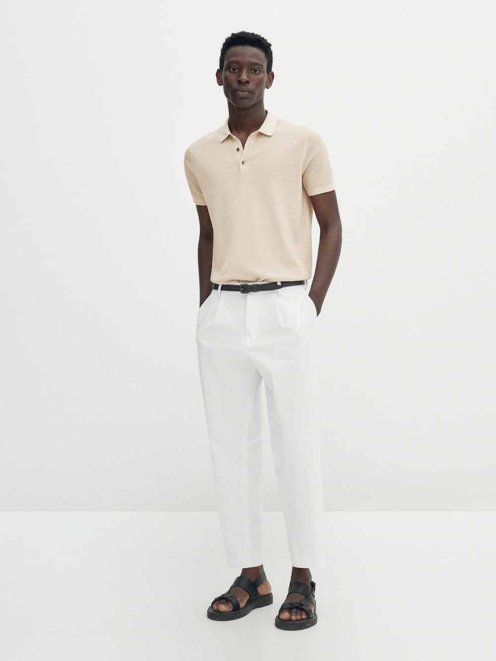 

Свитер поло с коротким рукавом Massimo Dutti, бежевый