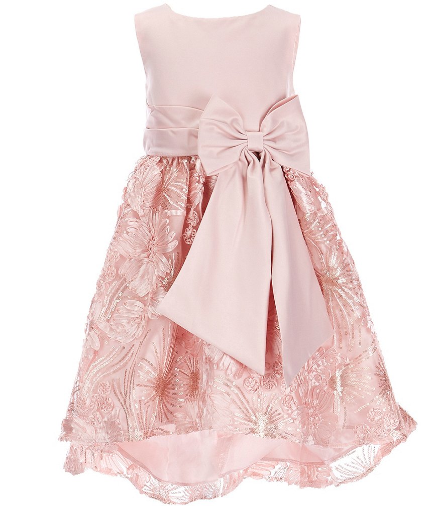 Платье с атласной сутажной юбкой без рукавов и бантом для маленьких девочек от 2 до 6 лет, Rare Editions, розовый