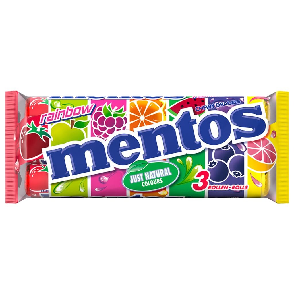 

Mentos Rainbow 3 рулона жевательных таблеток с фруктовым вкусом 7 видов 114г Cfp Brands