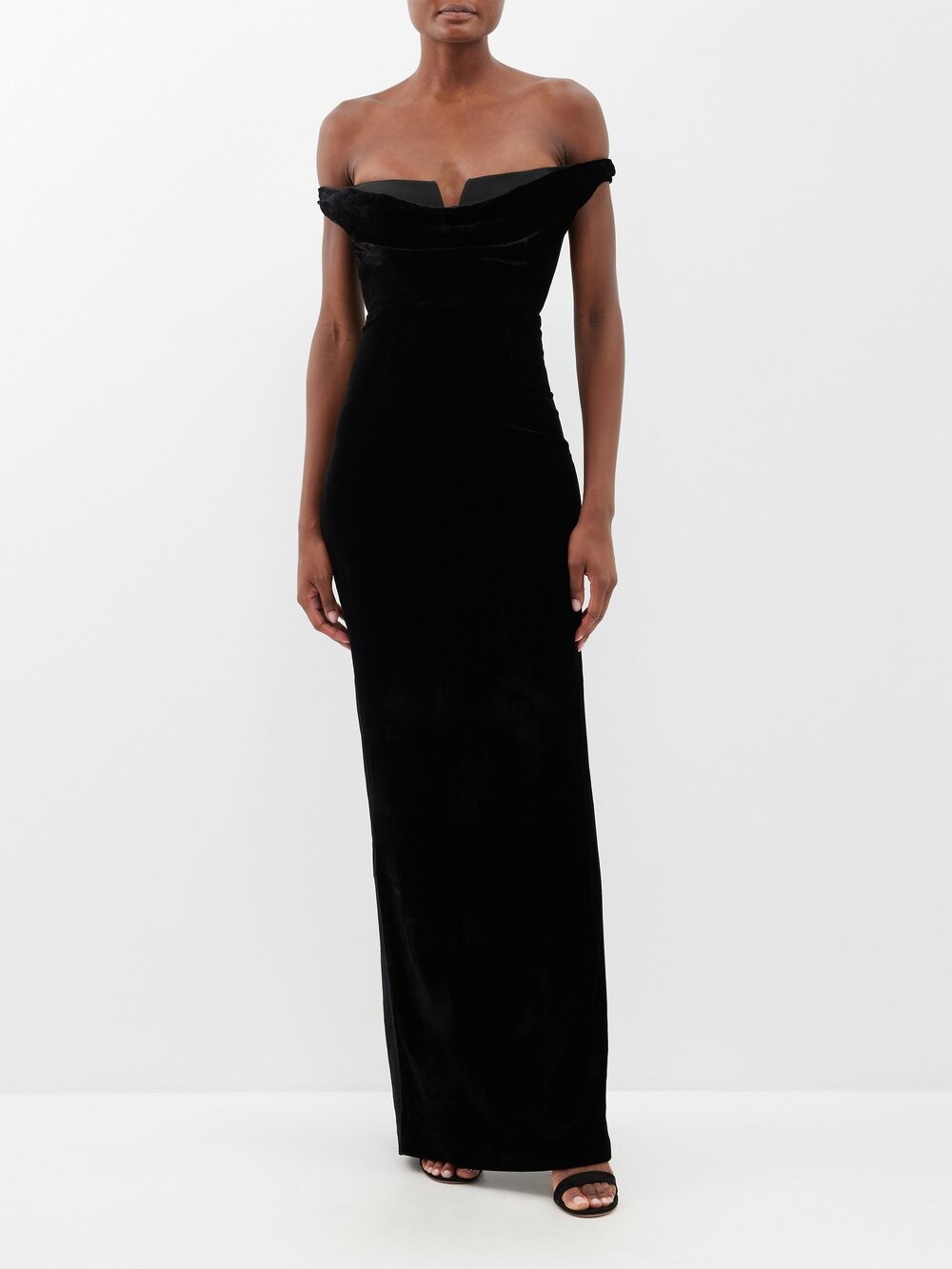 

Многослойное бархатное платье с открытыми плечами Roland Mouret, черный