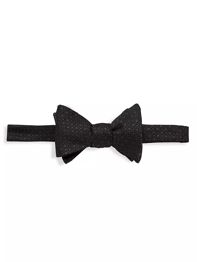 Текстурированный шелковый галстук-бабочка в горошек David Donahue, черный