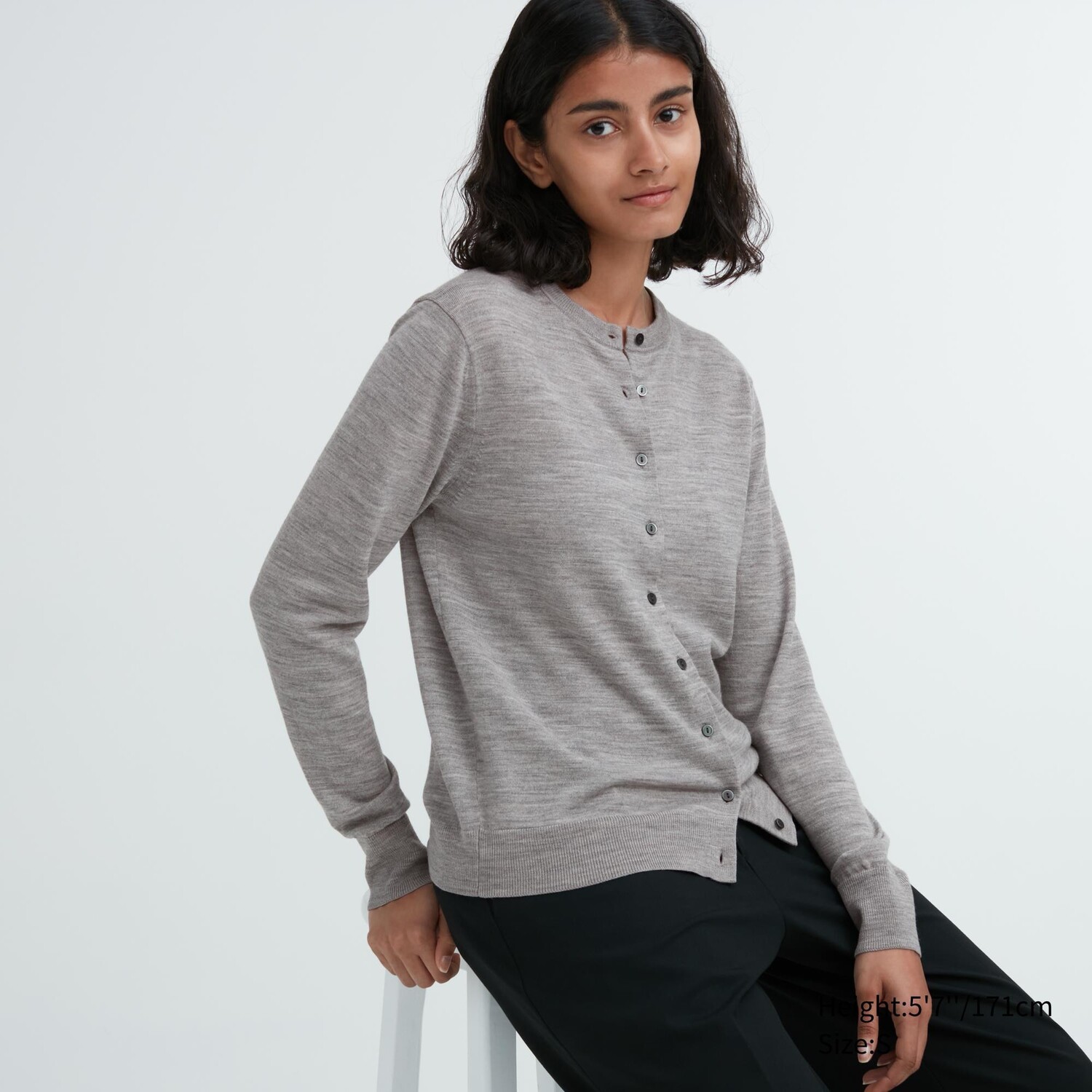 

Кардиган Uniqlo женский шерстяной с круглым вырезом, серый