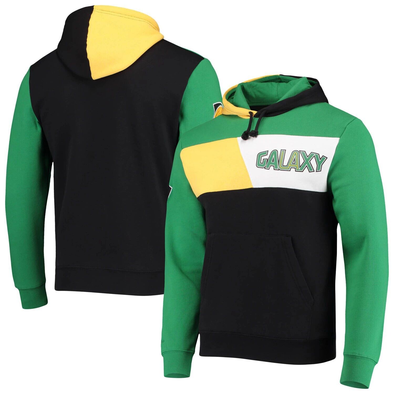 

Мужской черный/зеленый флисовый пуловер с капюшоном Mitchell & Ness LA Galaxy Colorblock