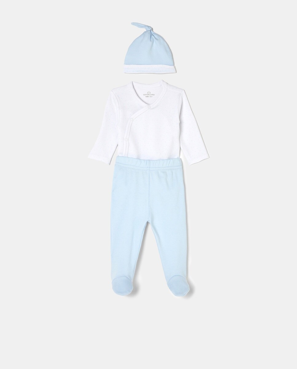 

Комплект из боди, гетр и шапочки для мальчика Cotton Juice, синий