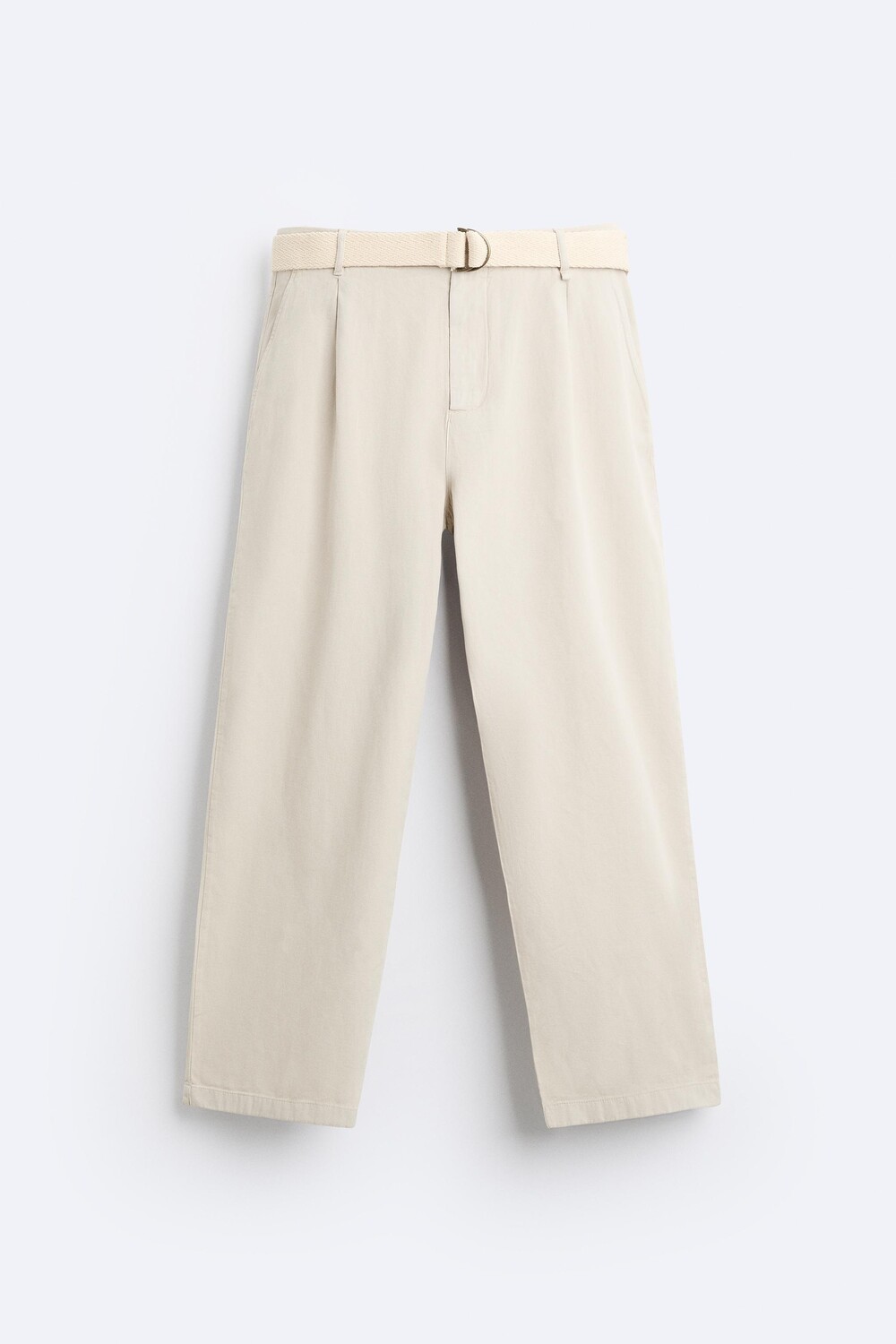 

Брюки из хлопкового льна с поясом ZARA, камень