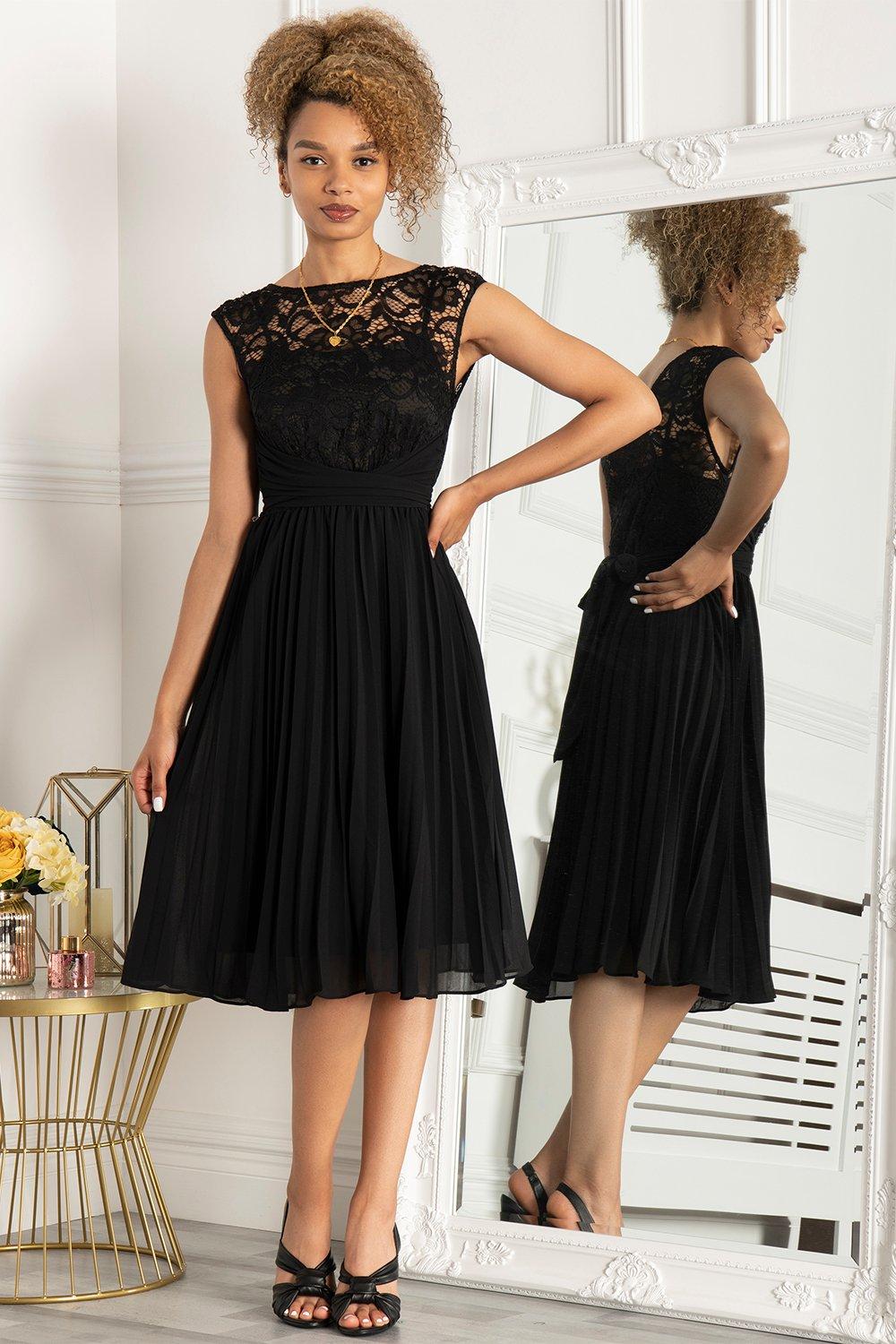Плиссированное платье для выпускного вечера с кружевным лифом Jolie Moi, черный