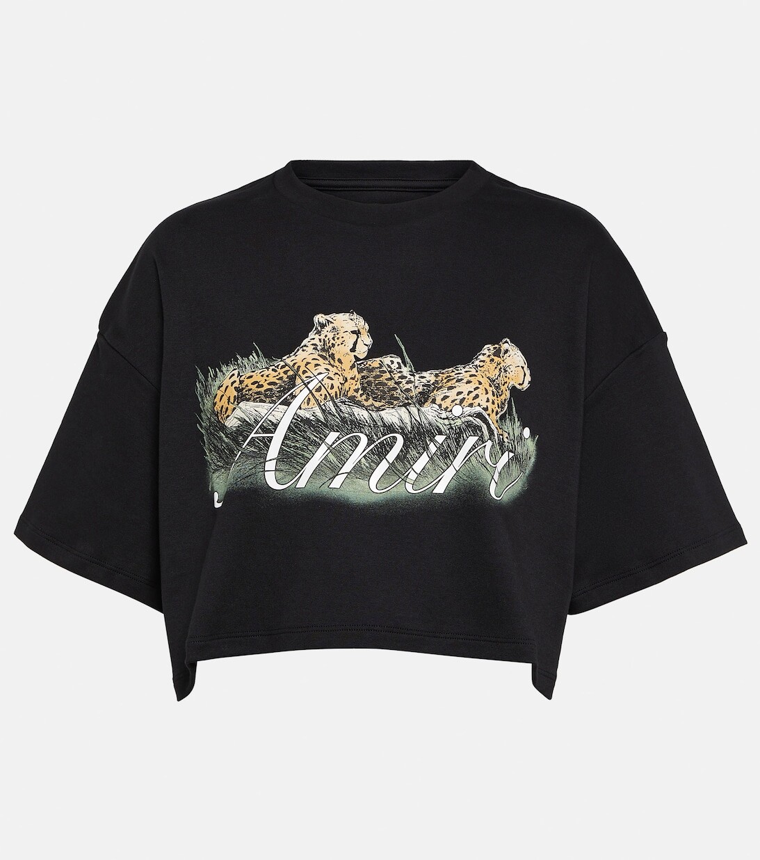 

Укороченная хлопковая футболка с логотипом AMIRI, черный