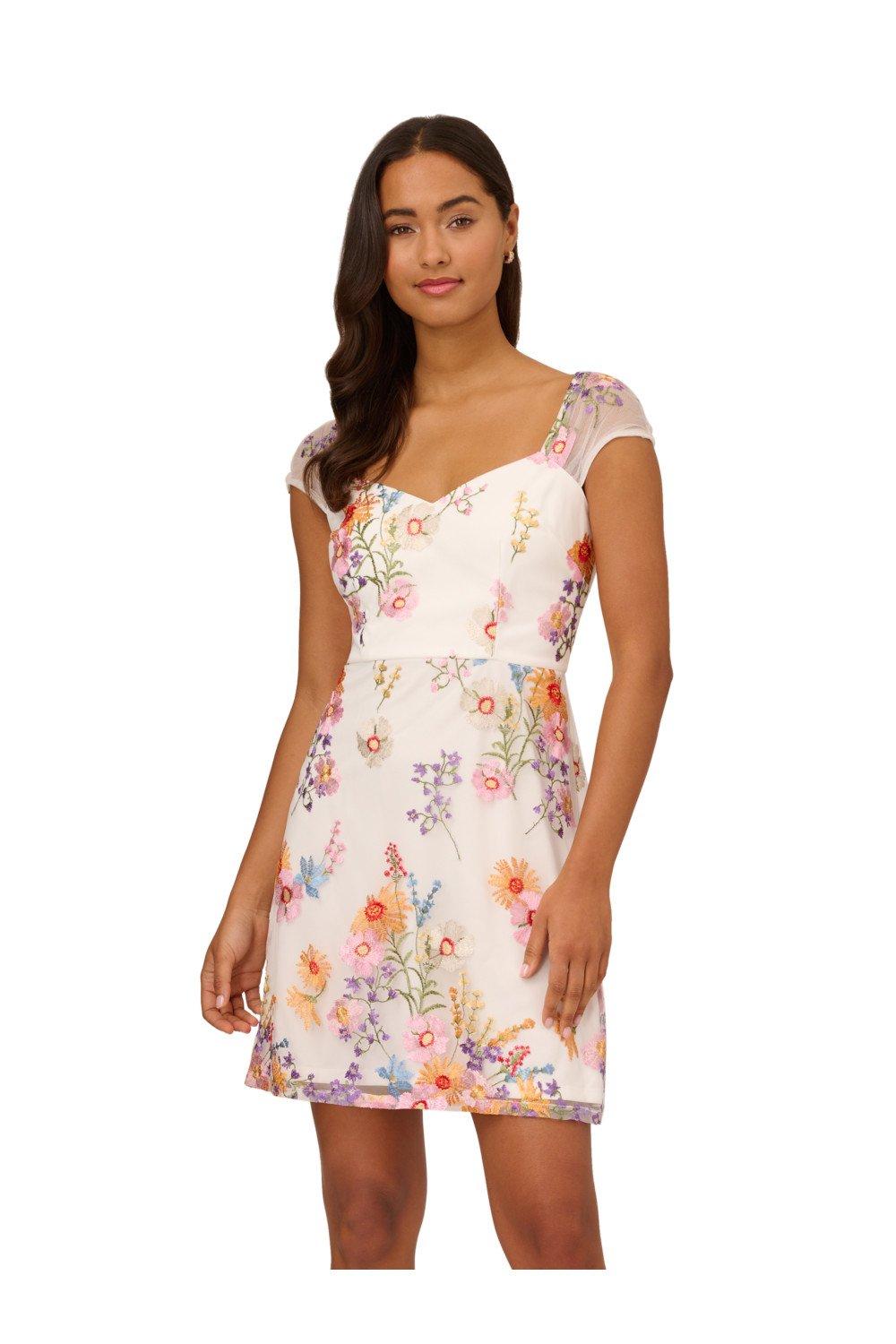 Разноцветное платье с вышивкой Adrianna Papell, белый платье ascool с яркими цветами 46 размер новое