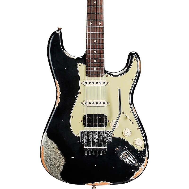 

Электрогитара Fender Custom Shop SuperNova Stratocaster HSS Heavy Relic Floyd Rose Electric Guitar Black over Silver Sparkle