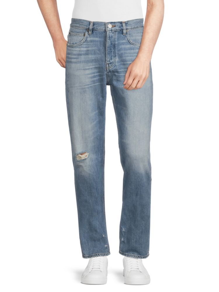 Прямые джинсы с потертостями Frame, цвет Vintage Blue