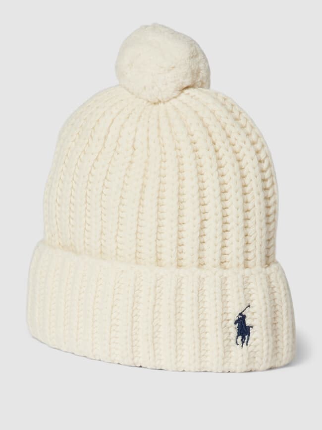 

Шапка шерстяная вязаного вида, модель "ПОМ ПОМ" Polo Ralph Lauren, молочный