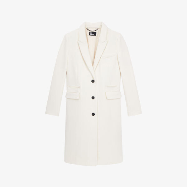 

Классическое хлопковое однобортное пальто из смесовой шерсти The Kooples, экрю