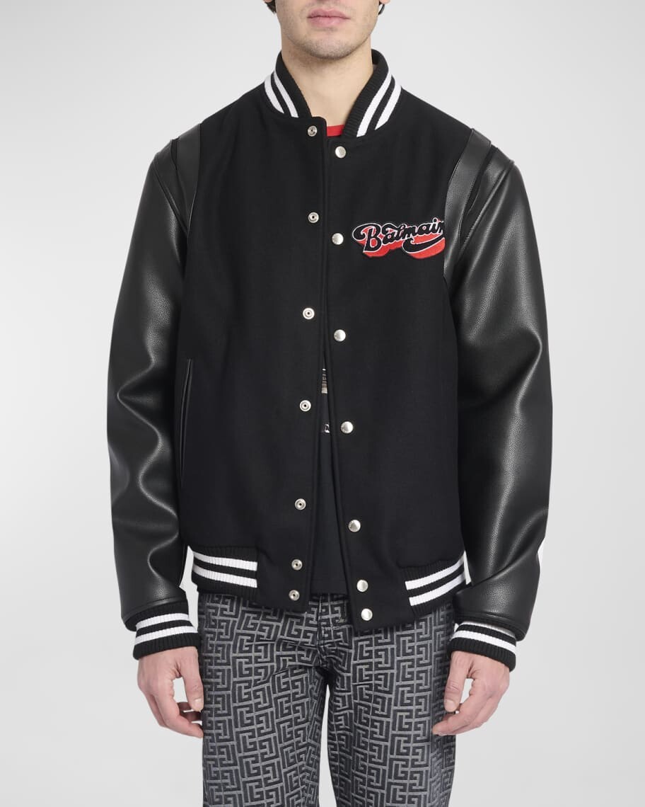 

Мужская куртка-бомбер Teddy из шерсти и кожи Balmain, Серый