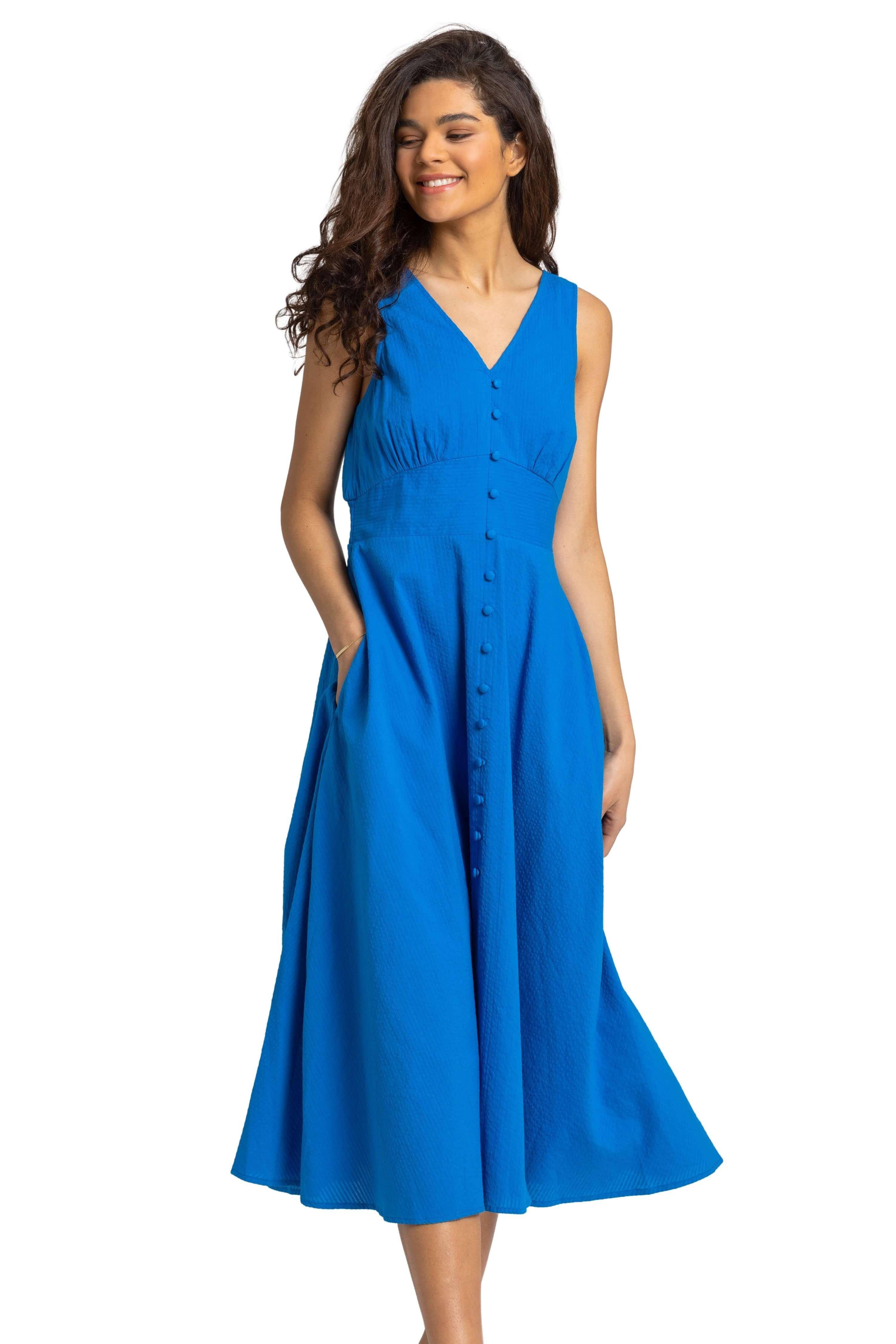 Хлопковое платье миди без рукавов с пуговицами Roman, синий платье без рукавов на пуговицах из газовой хлопчатобумажной ткани 8 лет 126 см розовый