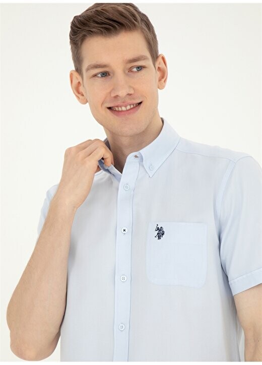 

Голубая мужская рубашка с коротким рукавом GOXY024Y U.S. Polo Assn., светло-синий