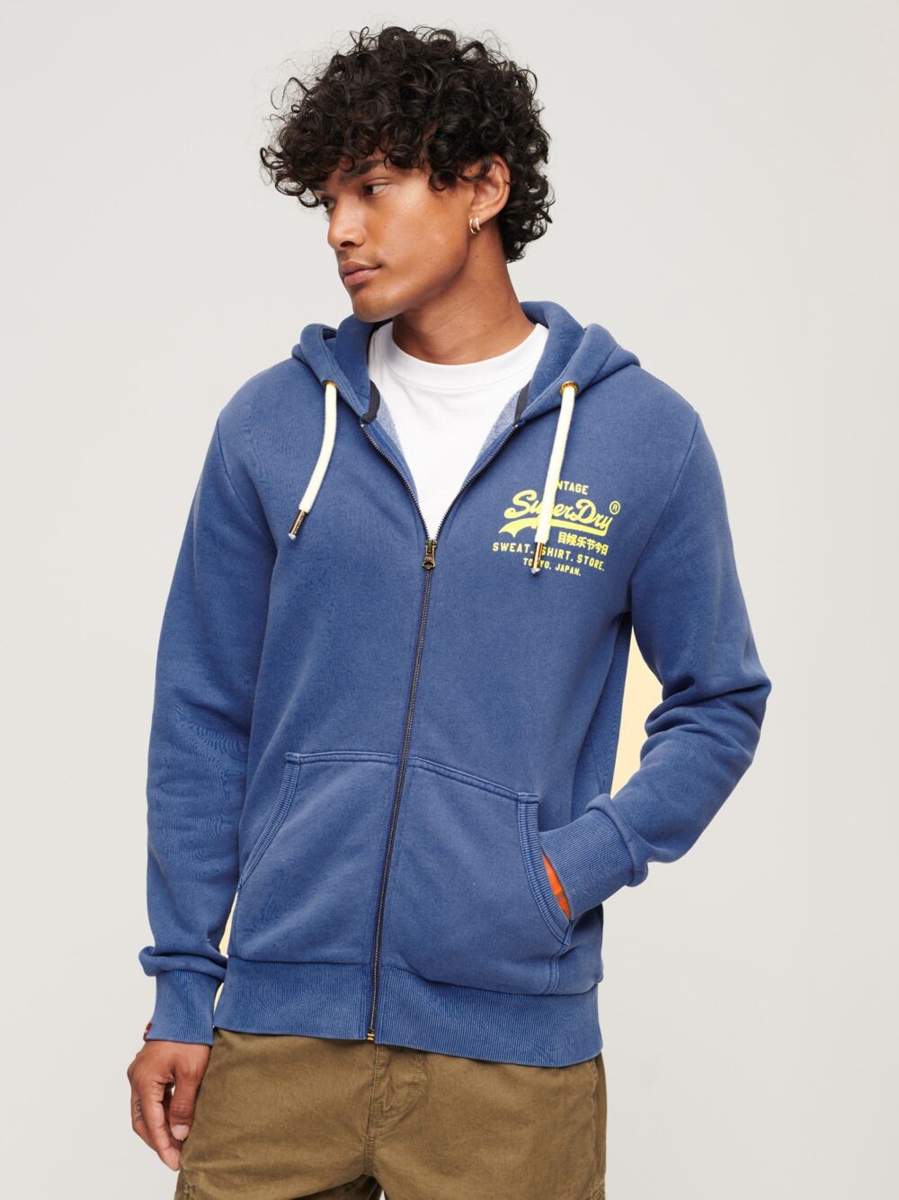 

Толстовка на молнии с неоновым логотипом Superdry Vintage, темно-синий цвет