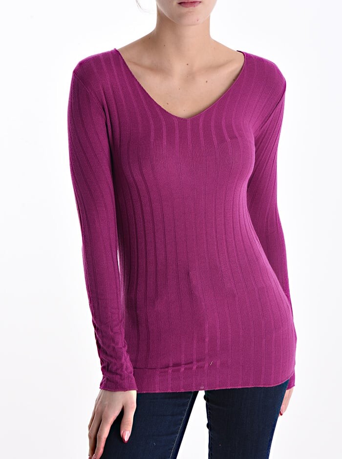 

Wool Mix Топ с длинными рукавами и V-образным вырезом, сливовый
