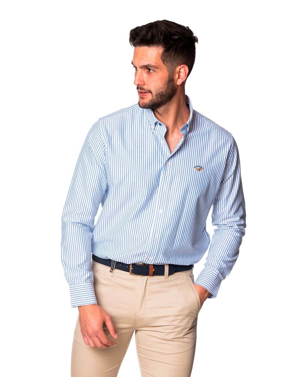 Мужская оксфордская рубашка в обычную полоску синего цвета Bandera Collection Spagnolo, синий рубашка из легкой полосатой ткани с вышитым логотипом s синий