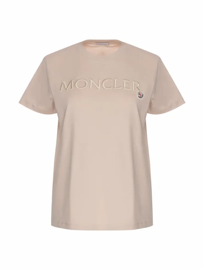 Хлопковая футболка с логотипом Moncler, бежевый