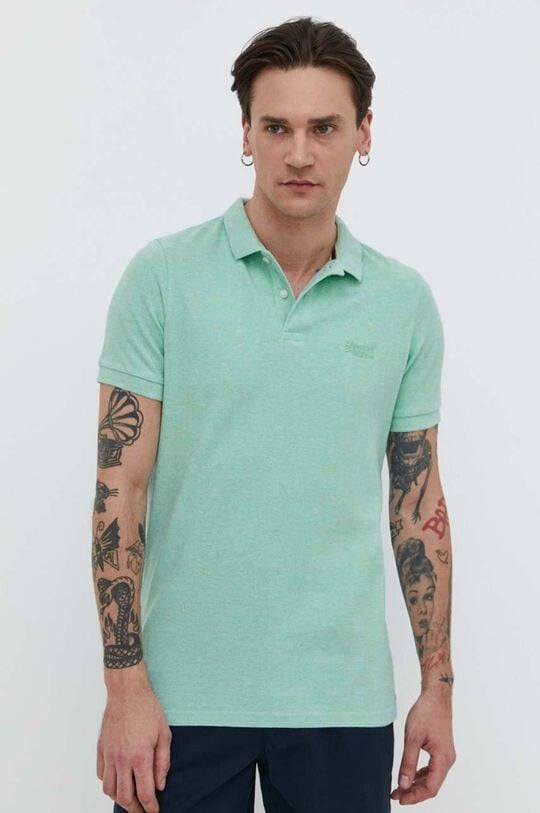 

Хлопковое поло Superdry, бирюзовый
