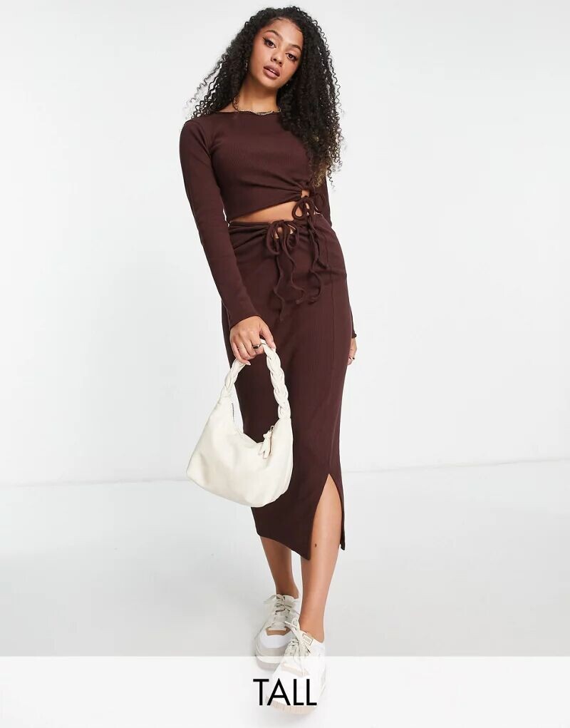 

Коричневая юбка миди с завязками по бокам Missguided