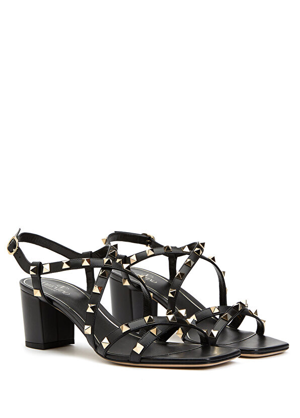 

Черные кожаные босоножки rockstud на каблуке Valentino Garavani
