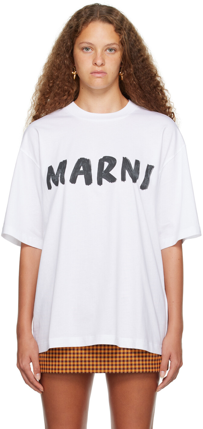 

Белая футболка с принтом Лилия Marni, Белый